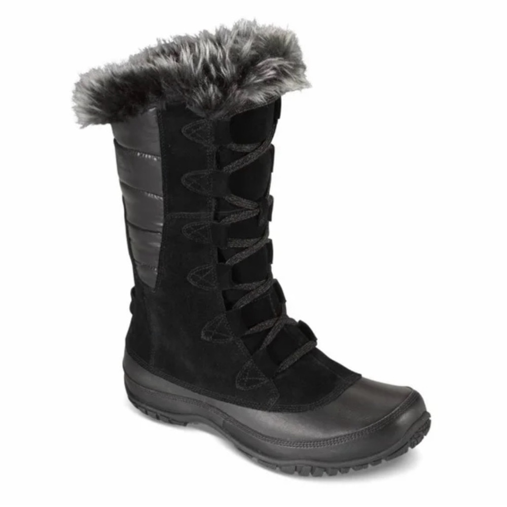 The North Face Womens Nuptse Purna Winter Boots Faux Fur Trim Black Size 8.5